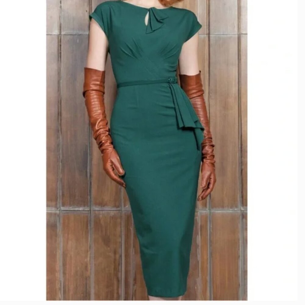 Stop Staring Green Ruched Peplum Sheath Dress NWT Medium - Picture 7 of 10